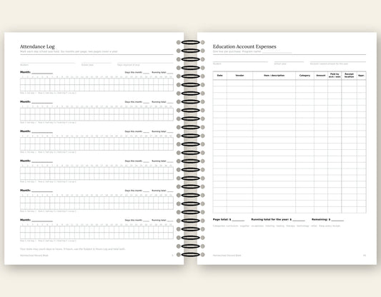 Homeschool Record Book — Attendance, Subjects & Expenses (South Carolina Edition)