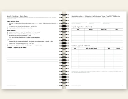Homeschool Record Book — Attendance, Subjects & Expenses (South Carolina Edition)