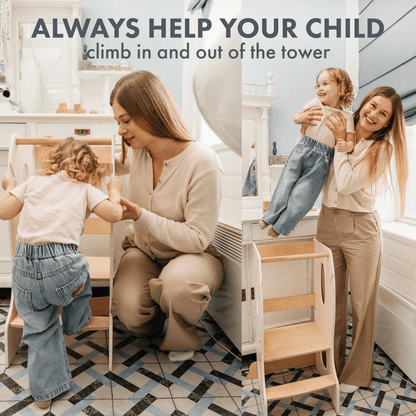 Stable Montessori Learning Tower: Wooden Growing Chair - Ivory