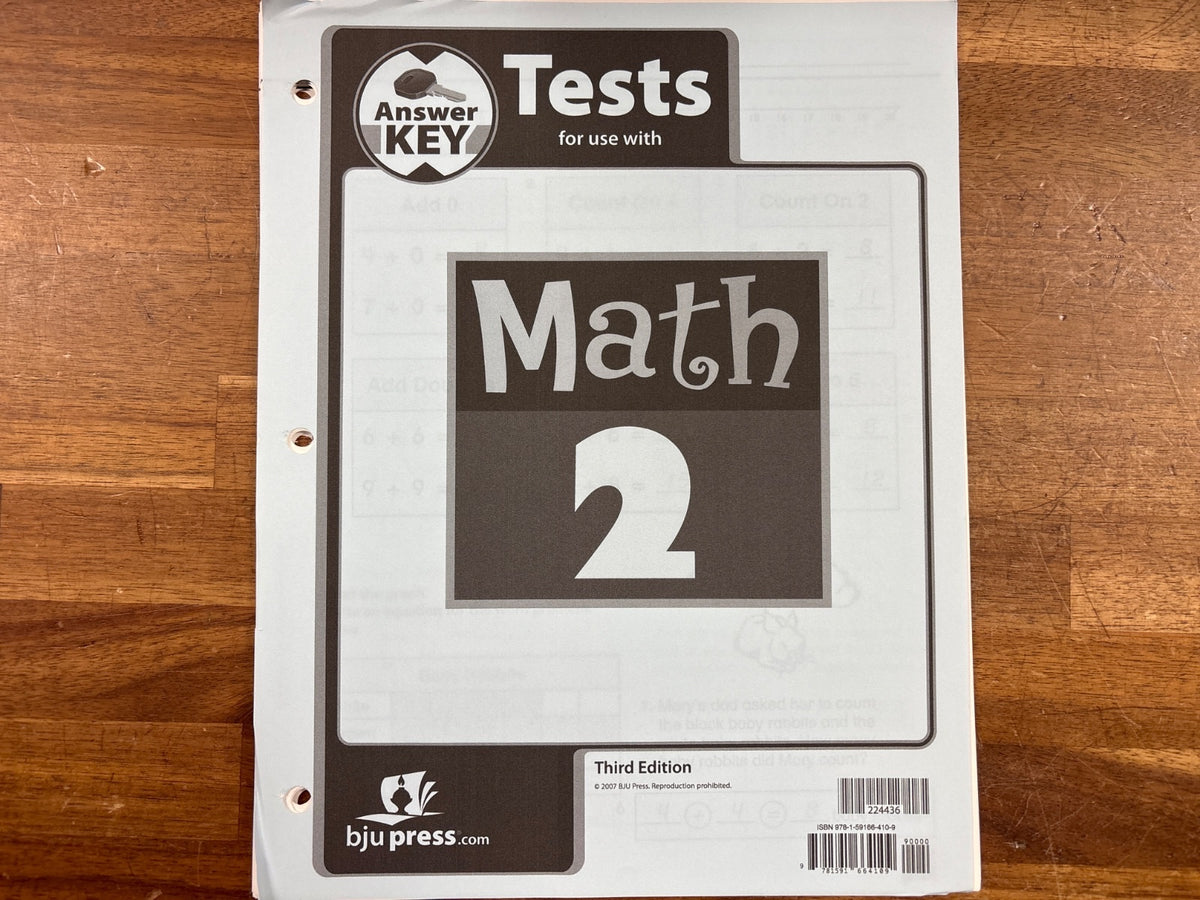 BJU Press Math 2 Tests Answer Key Third Edition