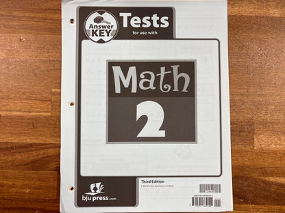 BJU Press Math 2 Tests Answer Key Third Edition