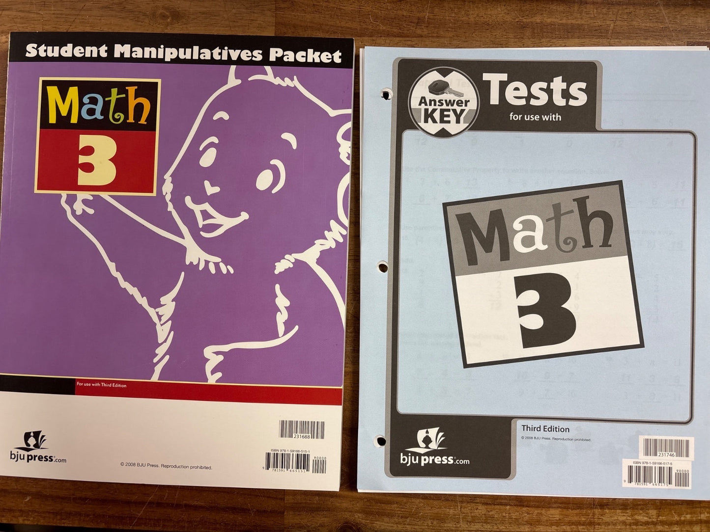 BJU Press Math 3 Manipulatives Packet & Tests Key 3rd Ed