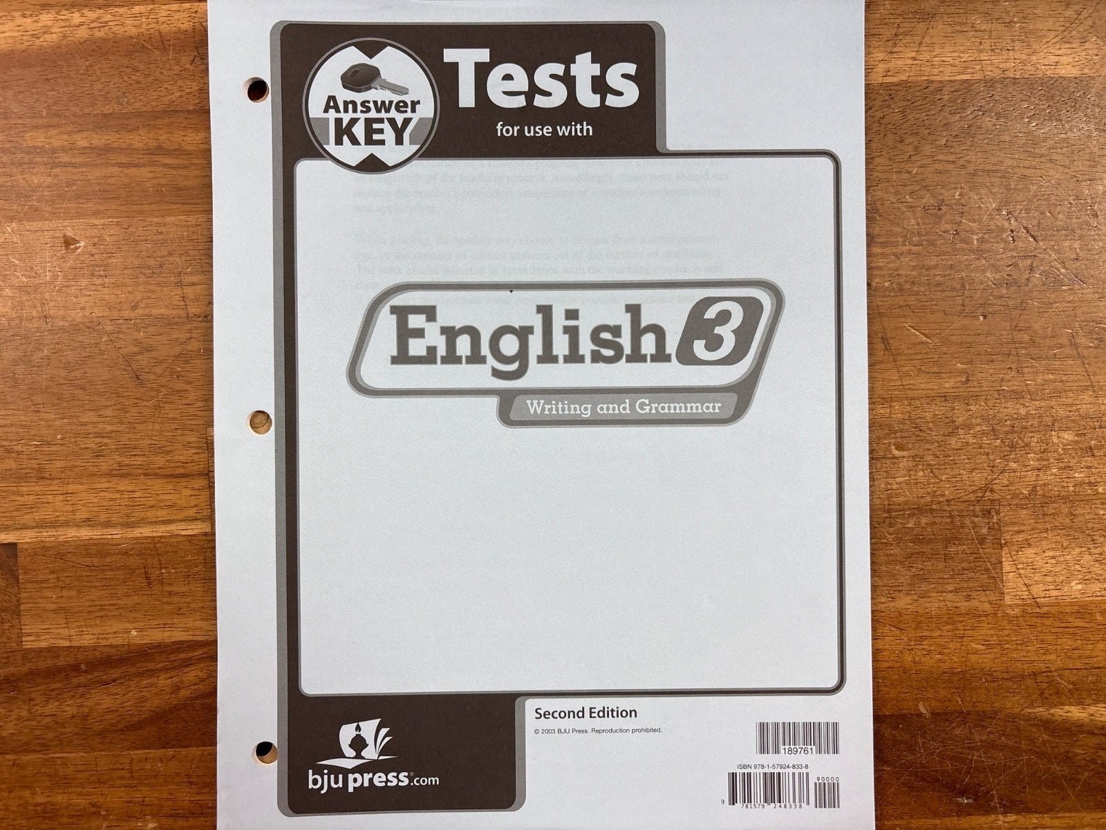 BJU Press English 3 Writing and Grammar Tests Answer Key 2nd Ed