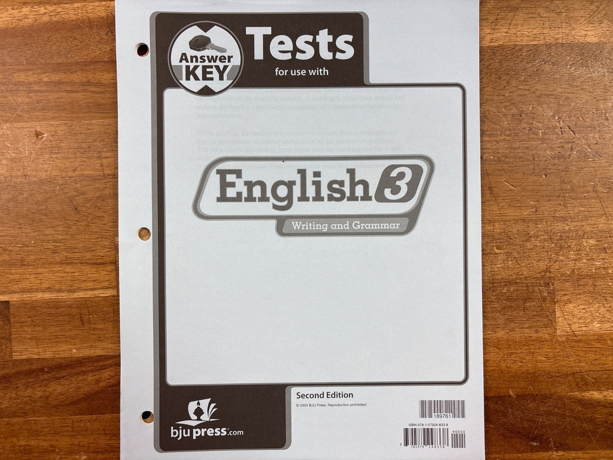 BJU Press English 3 Writing and Grammar Tests Answer Key 2nd Ed