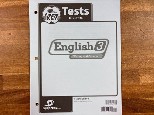 BJU Press English 3 Writing and Grammar Tests Answer Key 2nd Ed