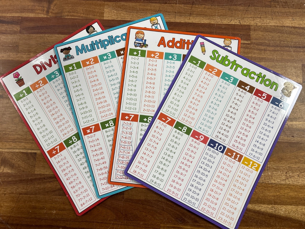 Math Facts Laminated Placemats Set of 4 Charts