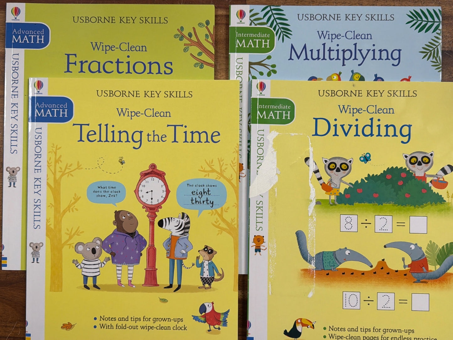 Usborne Key Skills Wipe-Clean Math Bundle: Fractions, Multiplying