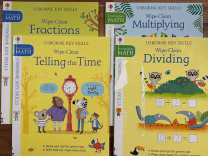 Usborne Key Skills Wipe-Clean Math Bundle: Fractions, Multiplying