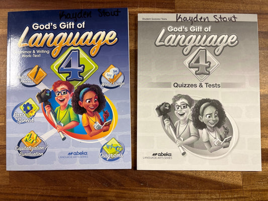 Abeka God's Gift of Language 4 Grammar Work-Text & Quiz/Test Set