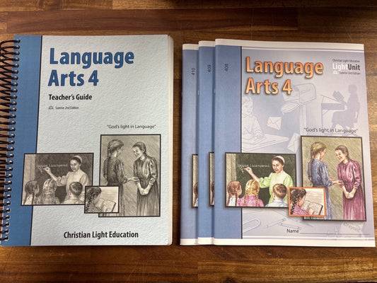 Christian Light Education Language Arts 4 Teacher Guide & LightUn — front cover