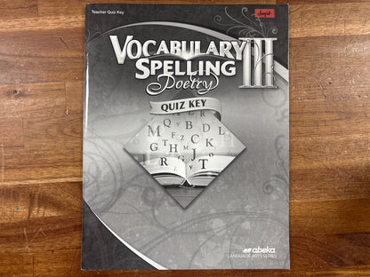 Abeka Vocabulary Spelling Poetry III Quiz Key