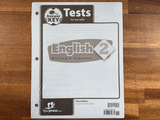BJU Press English 2 Writing & Grammar Tests Answer Key 3rd Ed