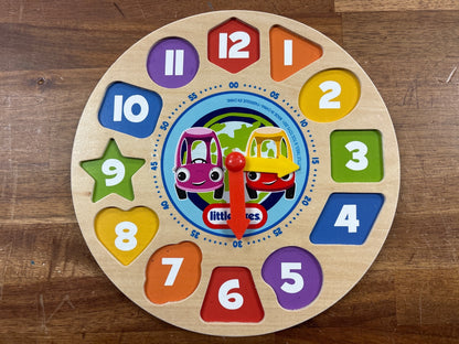 Little Tikes Wooden Shape Sorting Clock Puzzle Toy — front cover