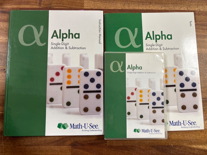 Math-U-See Alpha Single-Digit Addition Set: Manual, Tests, DVD — front cover