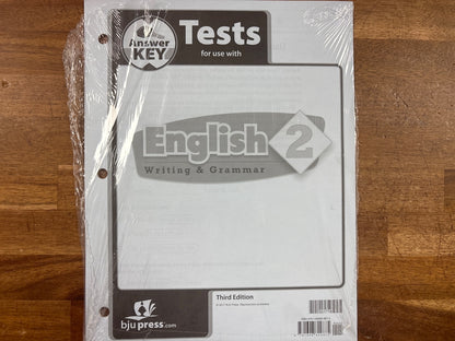 BJU Press English 2 Writing & Grammar Tests Answer Key 3rd Ed