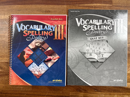 Abeka Vocabulary Spelling Poetry III 6th Ed Teacher & Quiz Keys