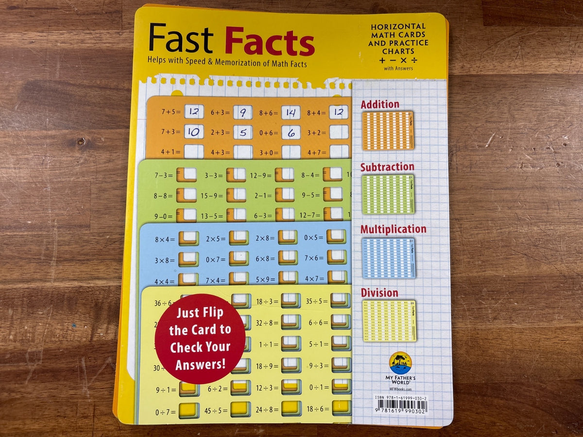 Fast Facts Horizontal Math Cards & Practice Charts W/ Answers