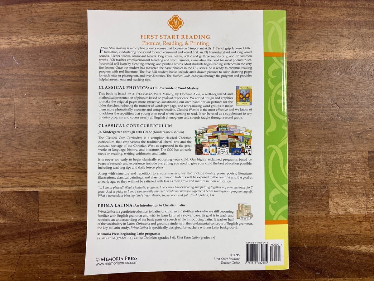 Memoria Press First Start Reading Set: Teacher Guide Text Flashcards