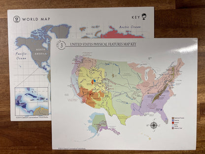Outline Maps World & US Physical Features Key Set