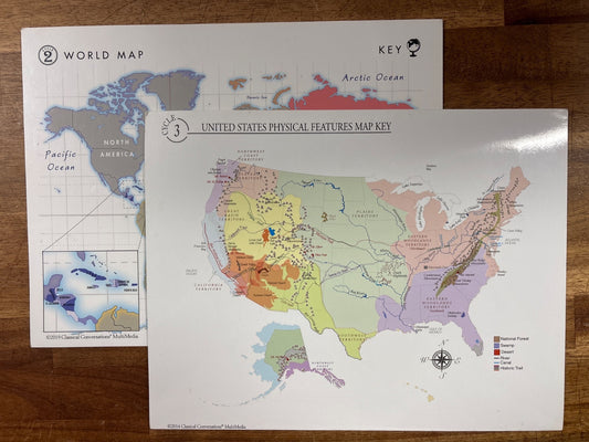 Outline Maps World & US Physical Features Key Set