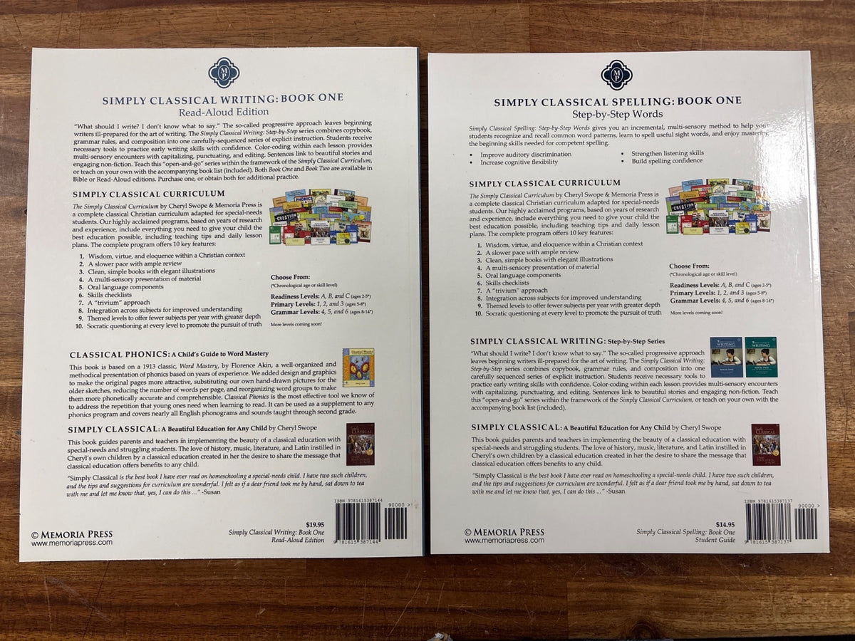 Memoria Press Simply Classical Writing & Spelling Book One Set