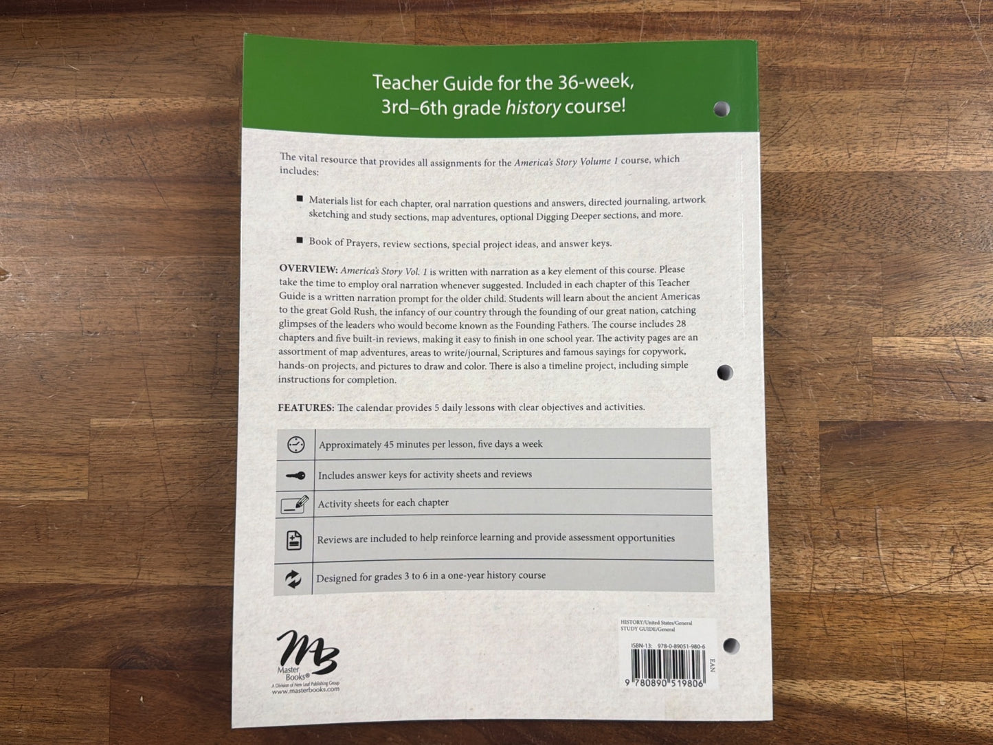 America's Story Vol 1 Teacher Guide 3rd-6th Grade Masterbooks