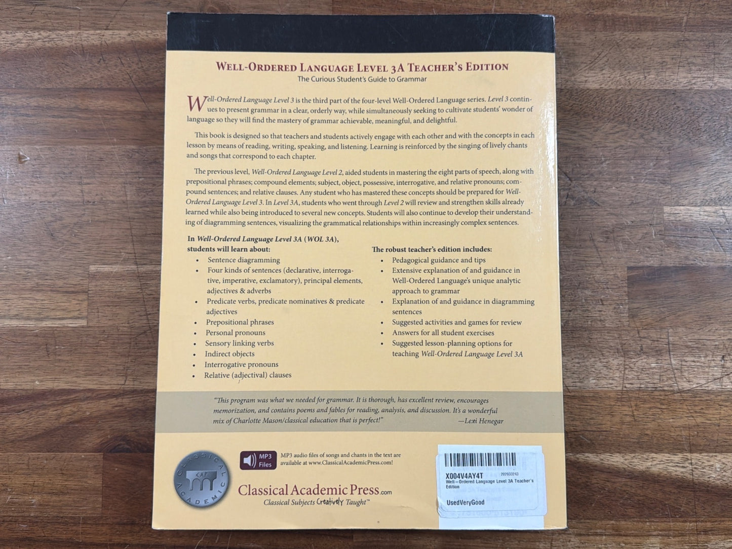 Well-Ordered Language Level 3A Teacher's Edition
