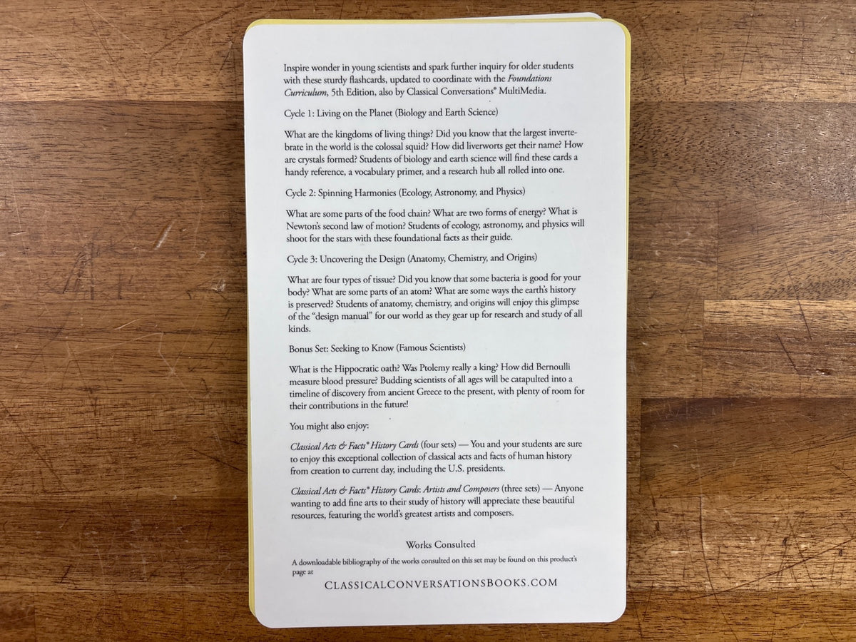 Classical Conversations Science Cards Cycle 2 Spinning Harmonies