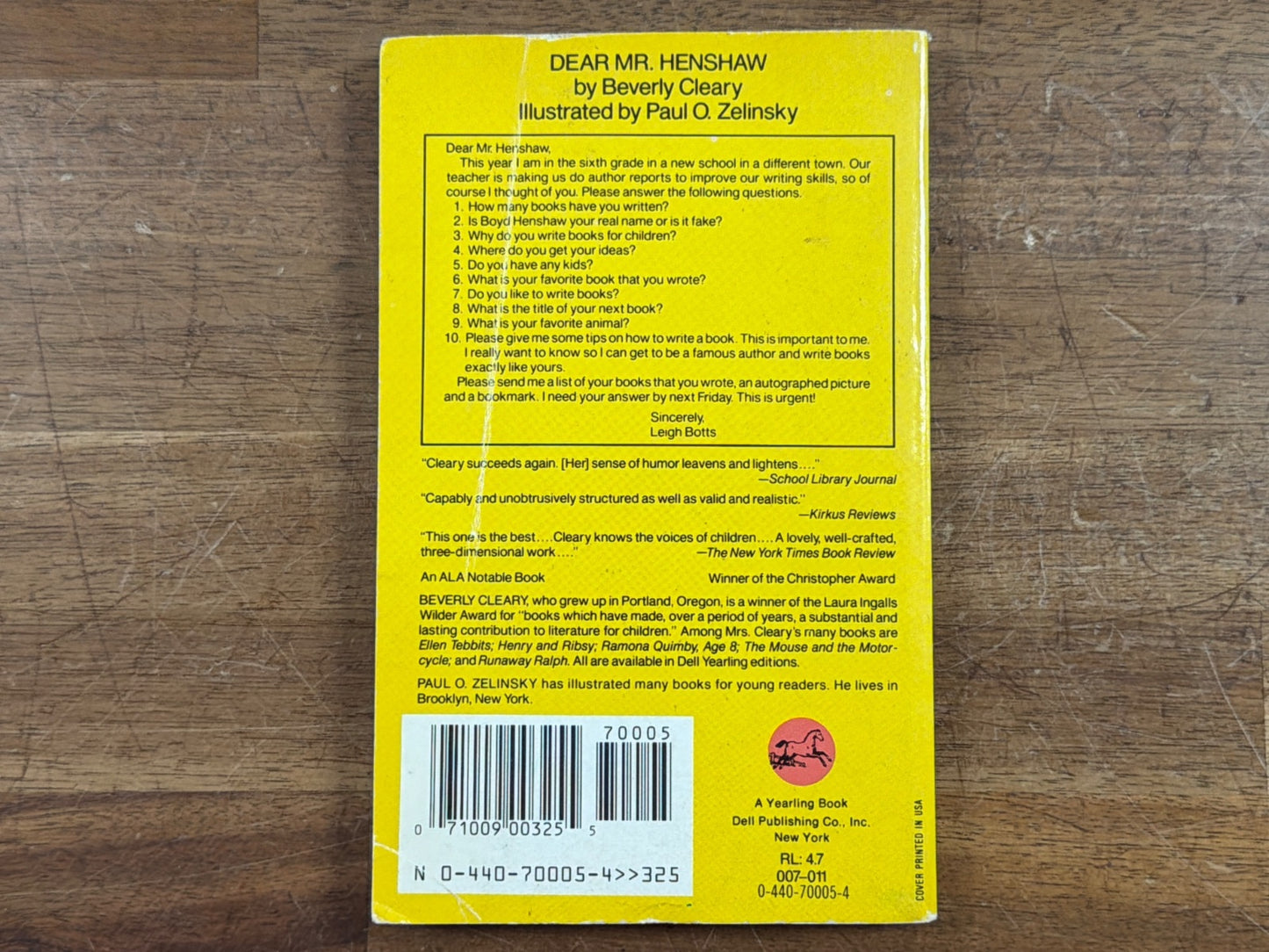 Dear Mr. Henshaw by Beverly Cleary - Dell Yearling Newbery