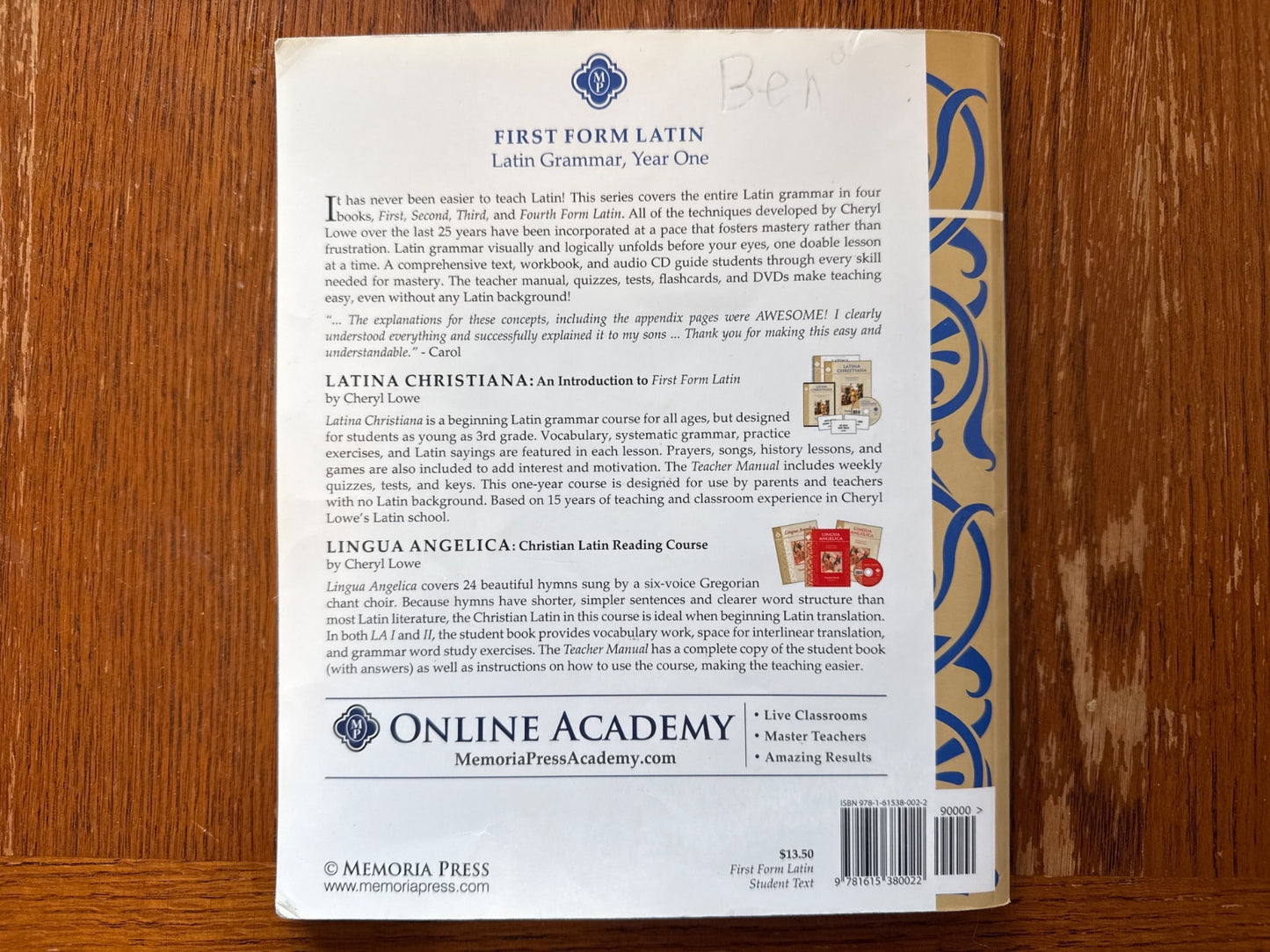 First Form Latin 1st Ed Student Text - Memoria Press Grammar Yr 1