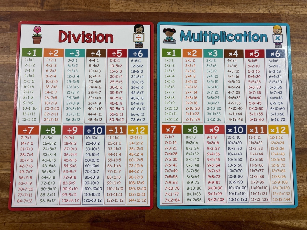 Math Facts Laminated Placemats Set of 4 Charts