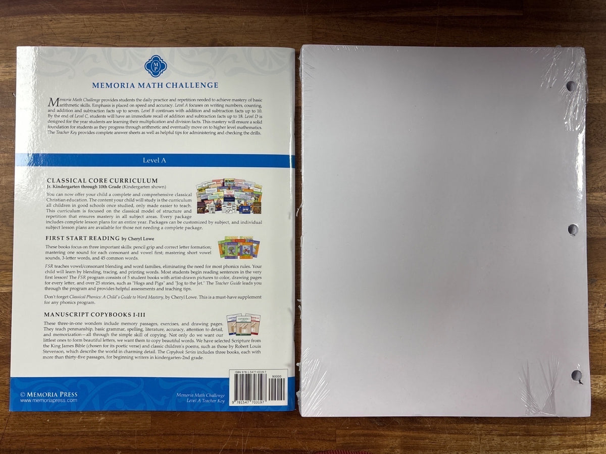 Memoria Press Math Challenge Level a Teacher Key & Drills Set — photo 2 of 2