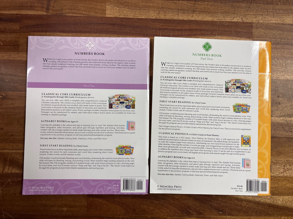 Memoria Press Numbers Book Part One & Two by Leigh Lowe