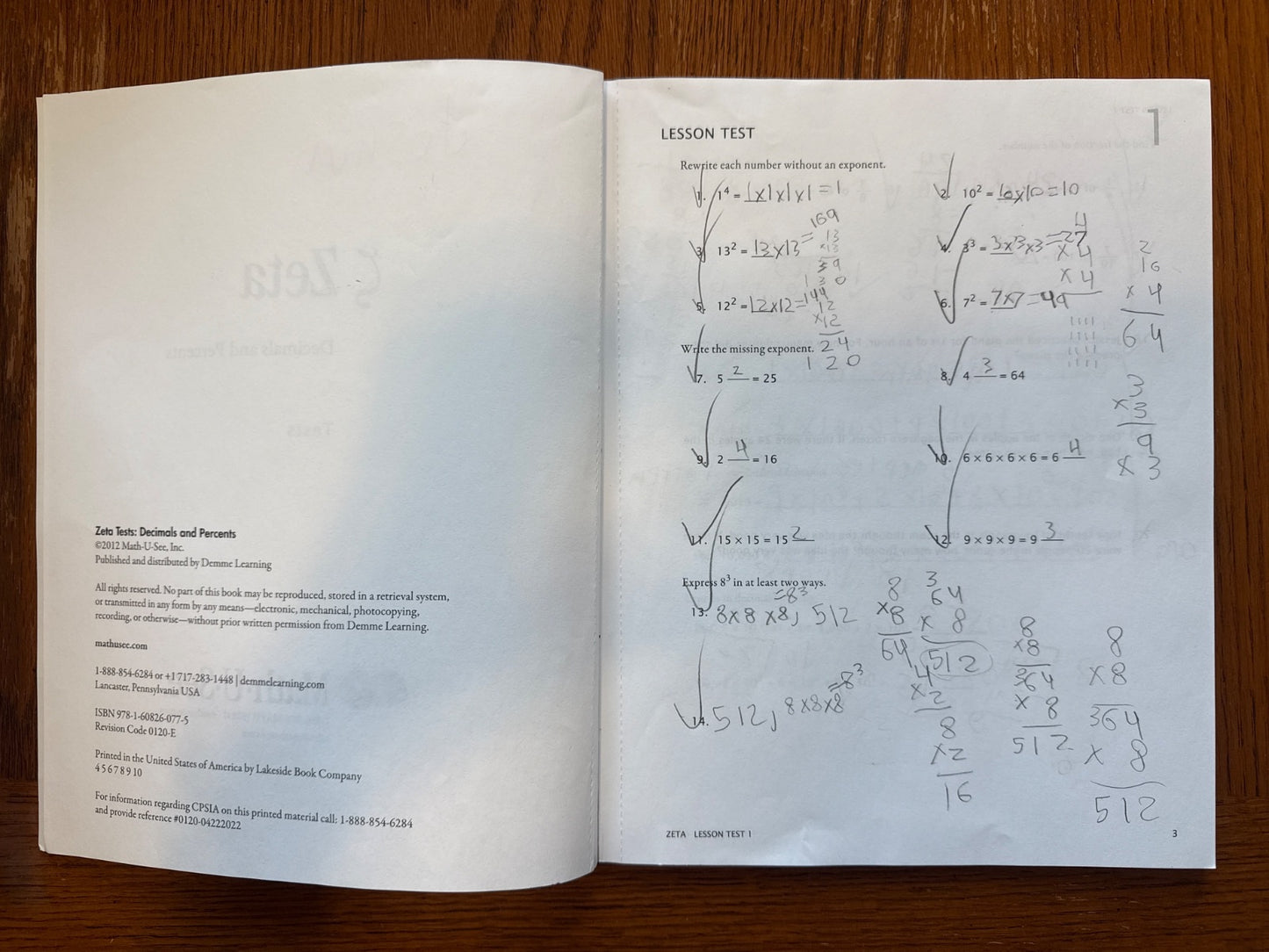 Math-U-See Zeta Decimals & Percents Tests Booklet