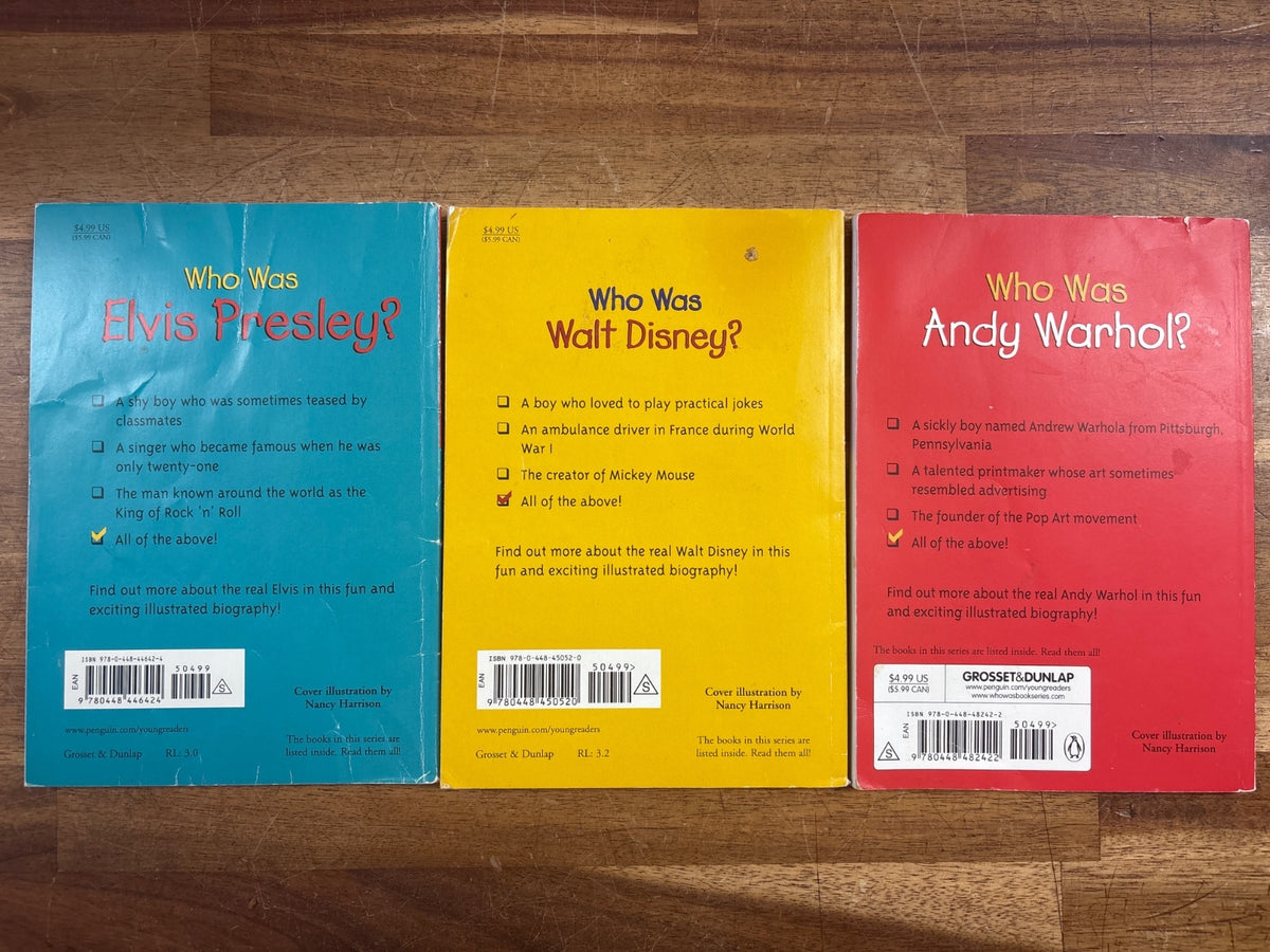 Who Was...? Biography Set - 7 Books Presley Disney Warhol
