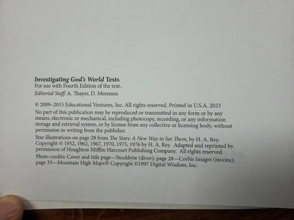 Abeka Investigating God's World Test Key Grade 5 4th Ed