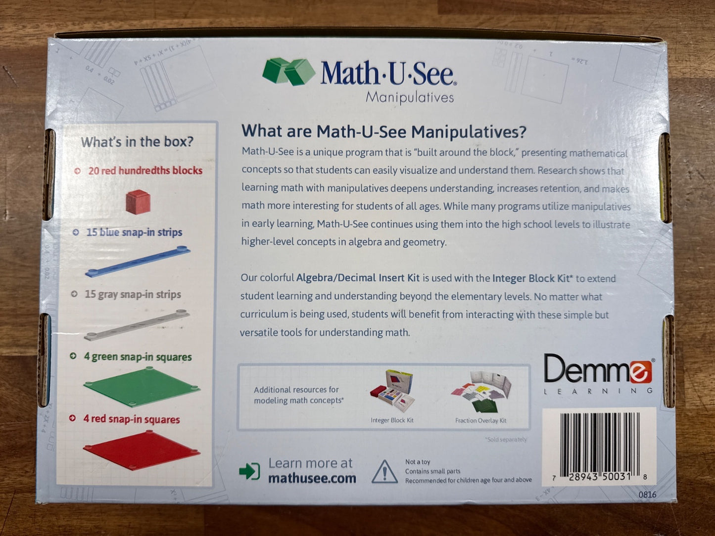 Math-U-See Algebra/Decimal Insert Kit Manipulatives