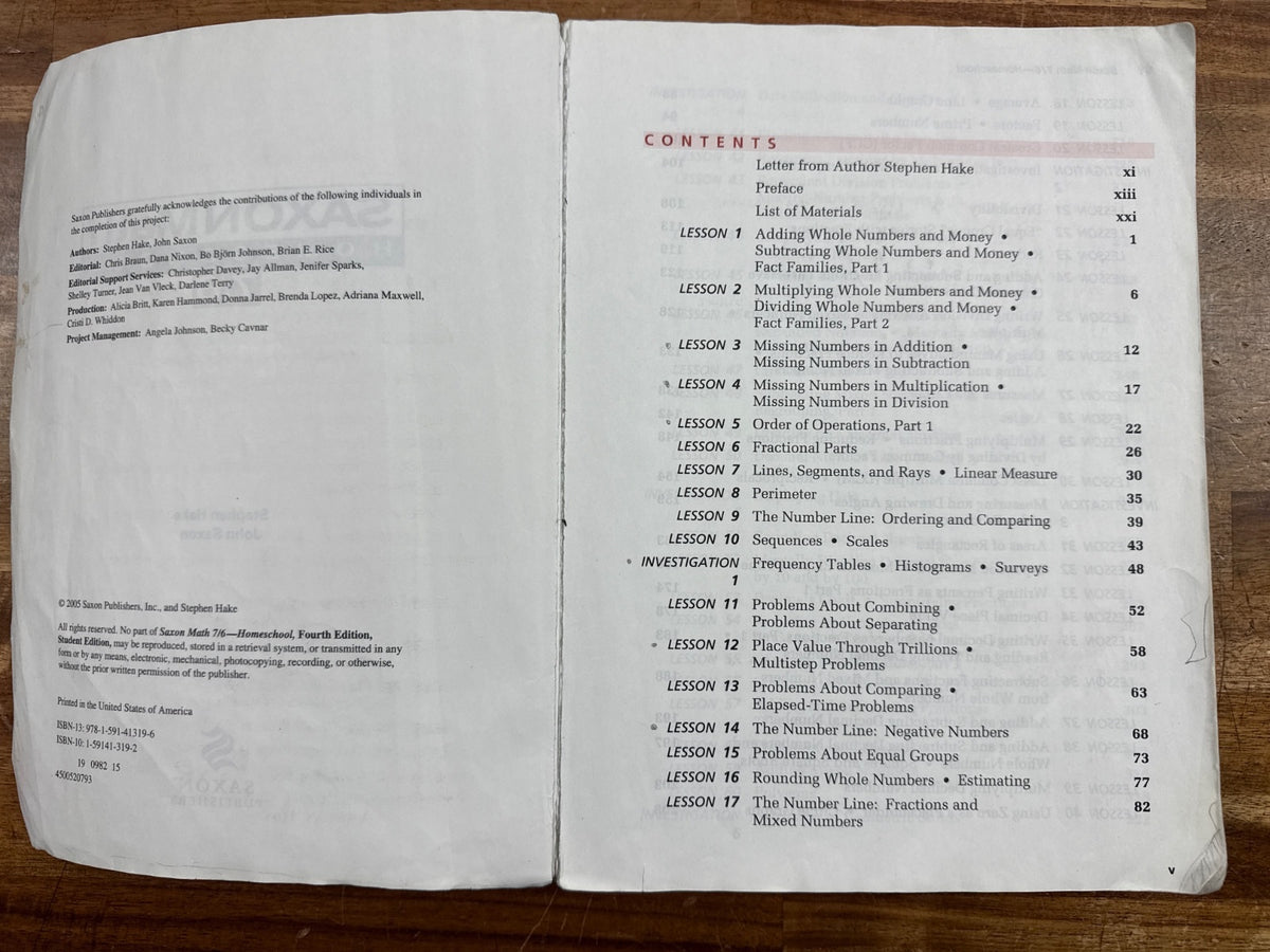 Saxon Math 7/6 Homeschool Student Text & Solutions Manual