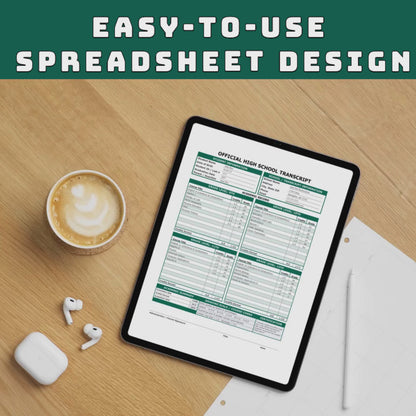 Homeschool Transcript PRINT Template | Excel, Google Sheets, GPA Calculator (Digital Download)