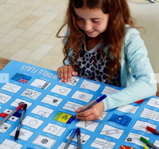 World Flags Coloring Tablecloth with Pens