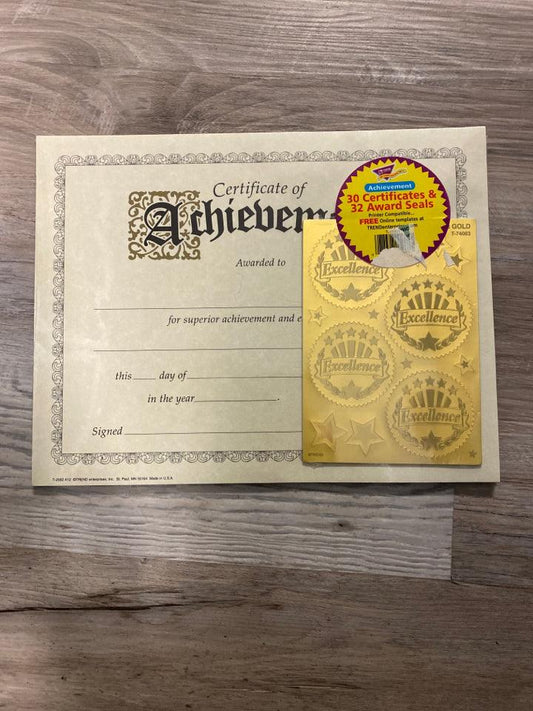 Achievement Certificates and Award Seals , 30-pk
