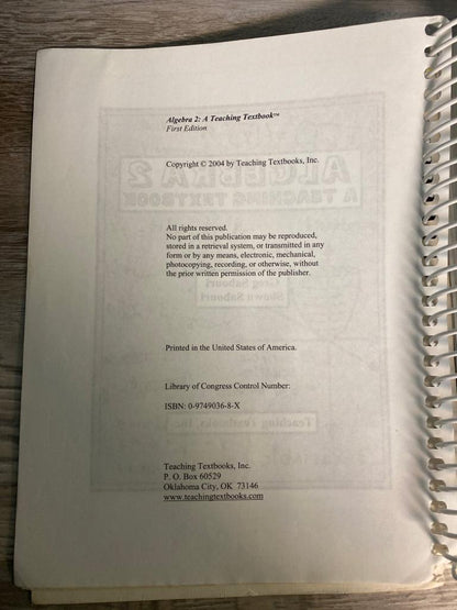 Teaching Textbooks Algebra 2 set 1st Ed.